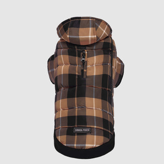 Prism Puffer in Brown Plaid, Canada Pooch, Dog Coat|| color::brown-plaid||size::na