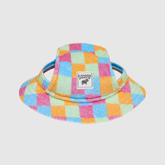 Resort Terry Hat in Rainbow Check, Canada Pooch, Dog Hat|| color::rainbow-check|| size::na